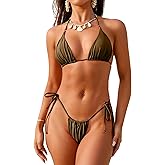 Bavace Womens Triangle Thong Two Piece Bikini Set Sexy String Bathing Suit Swimsuit Swimwear