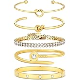 FAFUGA 18 K Gold Plated Love Bangle Bracelet Stack Cuff Jewelry for Women Jewelry Set for Women Gift with Box