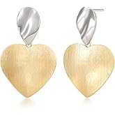 SHINYSO Chunky Gold Earrings for Women Love Heart Two Tone Statement Drop Dangle 925 Sterling Silver Posts Earring
