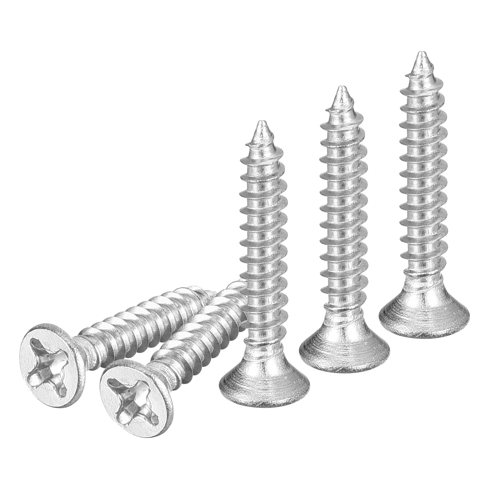 DTGN 100Pcs M3x20mm Flat Head Wood Screws, 304 Stainless Steel Phillips Self Tapping Screws - Good for Woodworking, Furniture - Silver — image 1