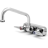 T&S Brass B-1116 Workboard Faucet with Wall Mount, 4-Inch Centers, 8-Inch Swing Nozzle and Lever Handles Silver