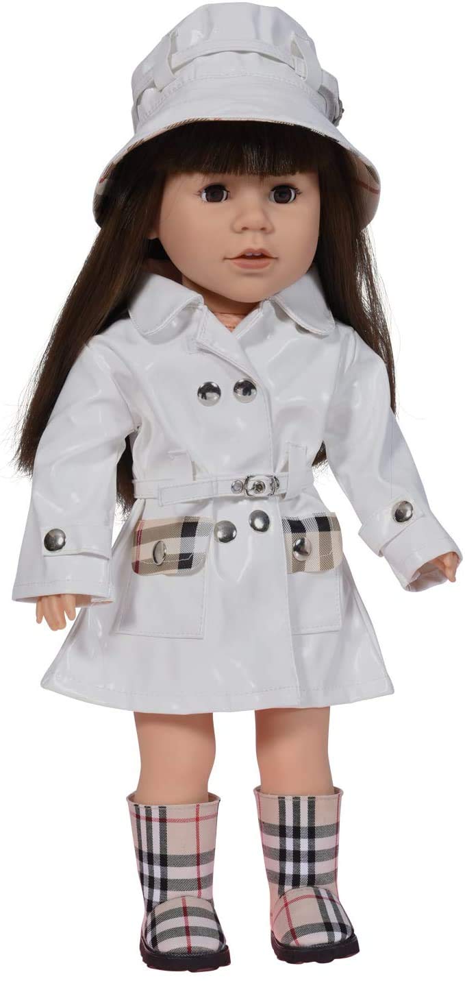 The New York Doll Collection - Doll Rainwear Set - Includes Dolls (White) Raincoat with Boots and Doll Hat - For Fashion Girl Dolls - Fits All 18 Inch/46cm Dolls - Doll Accessories, D256