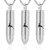 Yinplsmemory 3 Pack Black Cremation Jewelry for Ashes Silver Urn Necklace for Ashes Deer Bullet Memorial Urns Ashes Keepsake Necklace