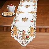 Embroidered Christmas Gingerbread and Gifts Table Linens, Runner