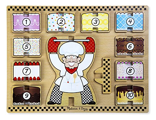 Melissa & Doug Cake Baker Wooden Chunky Puzzle and Stacking Toy With Storage Tray (13 pcs)