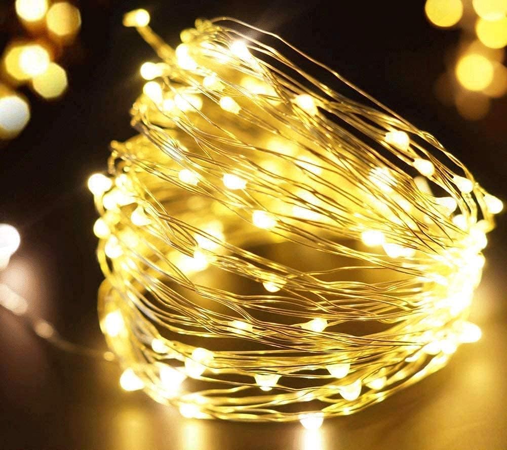 Fairy Lights Battery Operated Frideko 100 LED String Lights 10 Feet Warm White Starry Decorative Silver Wire Hanging Light Indoor Decor Mason Jar Wedding Party Bedroom - Battery Not Included
