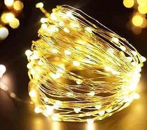 Fairy Lights Battery Operated Frideko 100 LED String Lights 10 Feet Warm White Starry Decorative Silver Wire Hanging Light Indoor Decor Mason Jar Wedding Party Bedroom - Battery Not Included