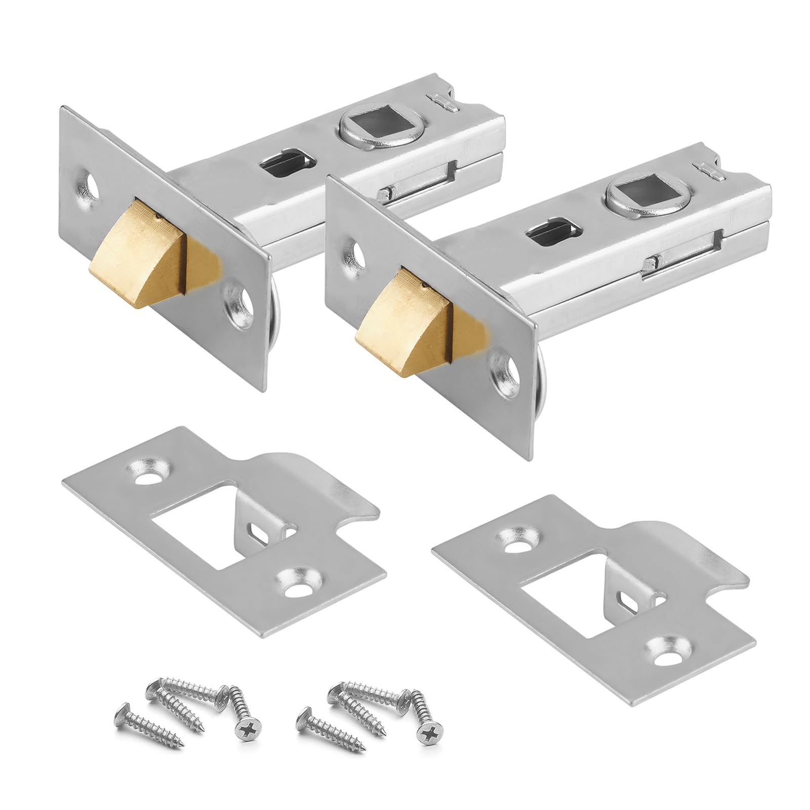 Pack of -2 Nickel Plated Tubular Latch 2½” (63mm) – Suitable for Spring Lock Lever & Door Knob Furniture – Includes Fixing Screws