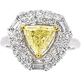 LAWSONS FINE JEWELRY GIA Certified Natural Fancy Yellow Diamond Ring, 1.51 Carat Triangular Center Stone, White and Yellow Gold, Round Brilliant and Baguette Accent Diamonds
