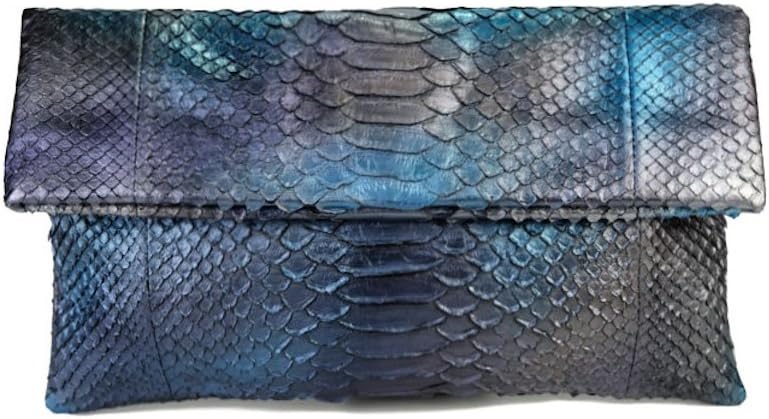 Genuine Python Leather Classic Foldover Clutch Bag