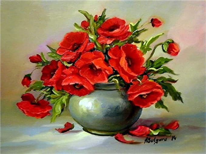 LoveTheFamily Red Poppy Flower Paint by Numbers Kits DIY Digital