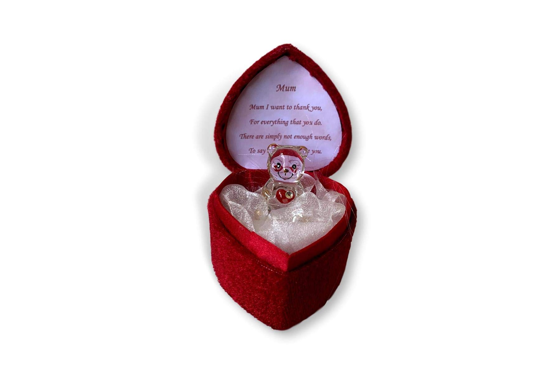 Glass Bear in Love Heart Shaped Gift Box for a Much Loved Mum | Thank You Mum | Gift for Mother | Mummy | Mother’s Day | Gift for Mum from Daughter or Son