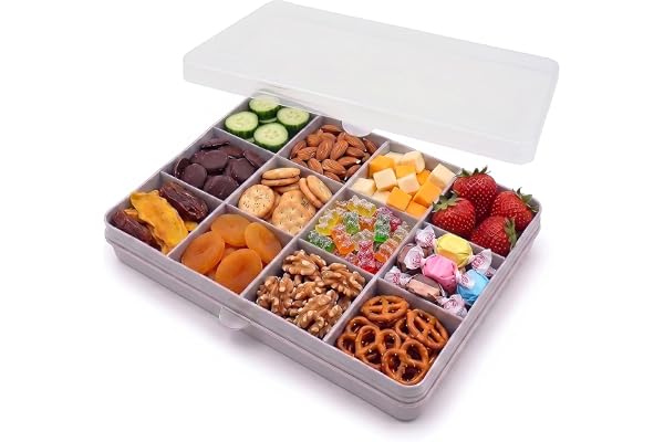 melii Snackle Box |12-Compartment Snack Container with Removable Dividers, BPA-Free Food Storage for Travel, School & On-the-Go Snacks, Kids & Family Organizer (Grey)
