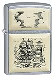 Zippo Scrimshaw Ship Pocket Lighter, Street Chrome