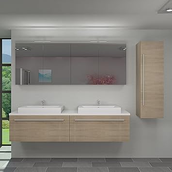 Amazon De Badmobel Set City 200 V3 Eiche Hell Badezimmermobel Waschtisch 200cm Beleuchtung
