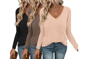 Ekouaer 3 Pack Long Sleeve Shirts for Women V Neck T Shirt Fall Casual Tops Basic Base Layer Undershirts Tees 2025 S-XXL