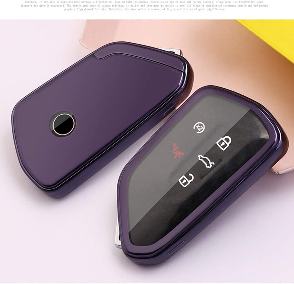 ontto 1 Piece Car Key Case for VW Soft TPU Key Cover Holder Protector for Volkswagen Golf 8 Seat Leon MK 5 Tarraco Ateca Skoda Octavia Remote Key Fob Keyring-Dark Purple - Image 4