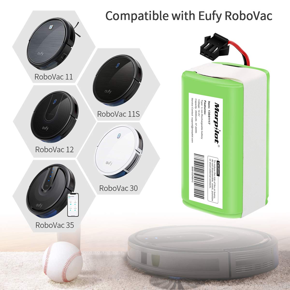 14.4v 2600mAh Li-ion Rechargeable Replacement Battery Compatible with Deebot N79S, RoboVac 11, 11S,11S MAX, 30, 15C, 15T, 12, 35C