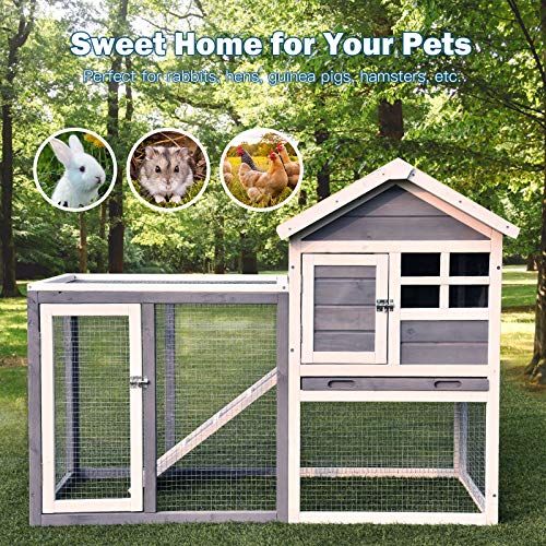 Tangkula Rabbit Hutch, Indoor Outdoor Bunny Cage with Run, Wooden