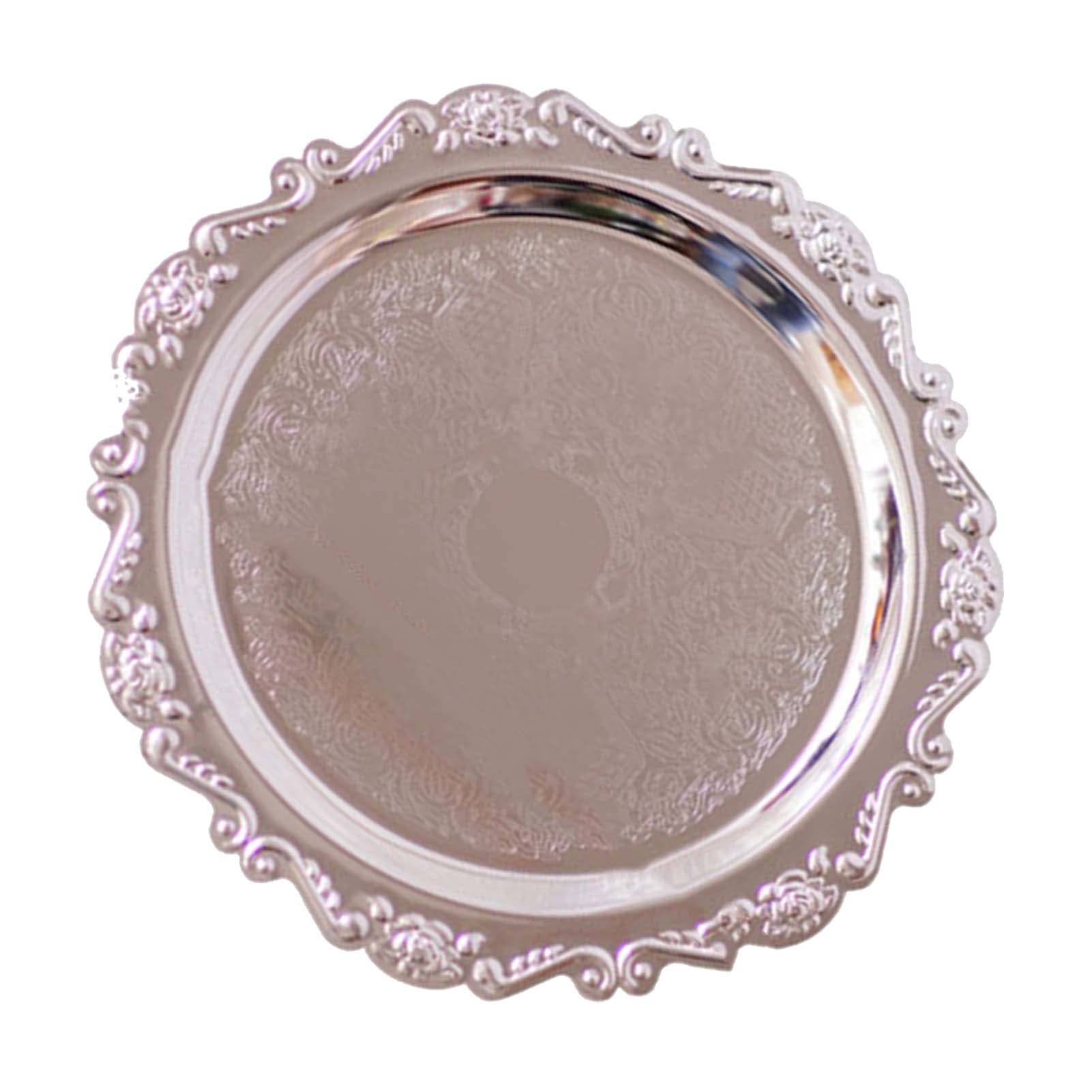 Atyhao Round Metal Fruit Plate, Dessert Cake Decorative Disk, for Household, Hotel, Western Restaurant (Silver)
