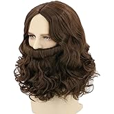 LeMarnia Bible Jesus Wig and Beard Set for Men Brown Short Curly Beard Wigs Halloween Costume Cosplay Wig
