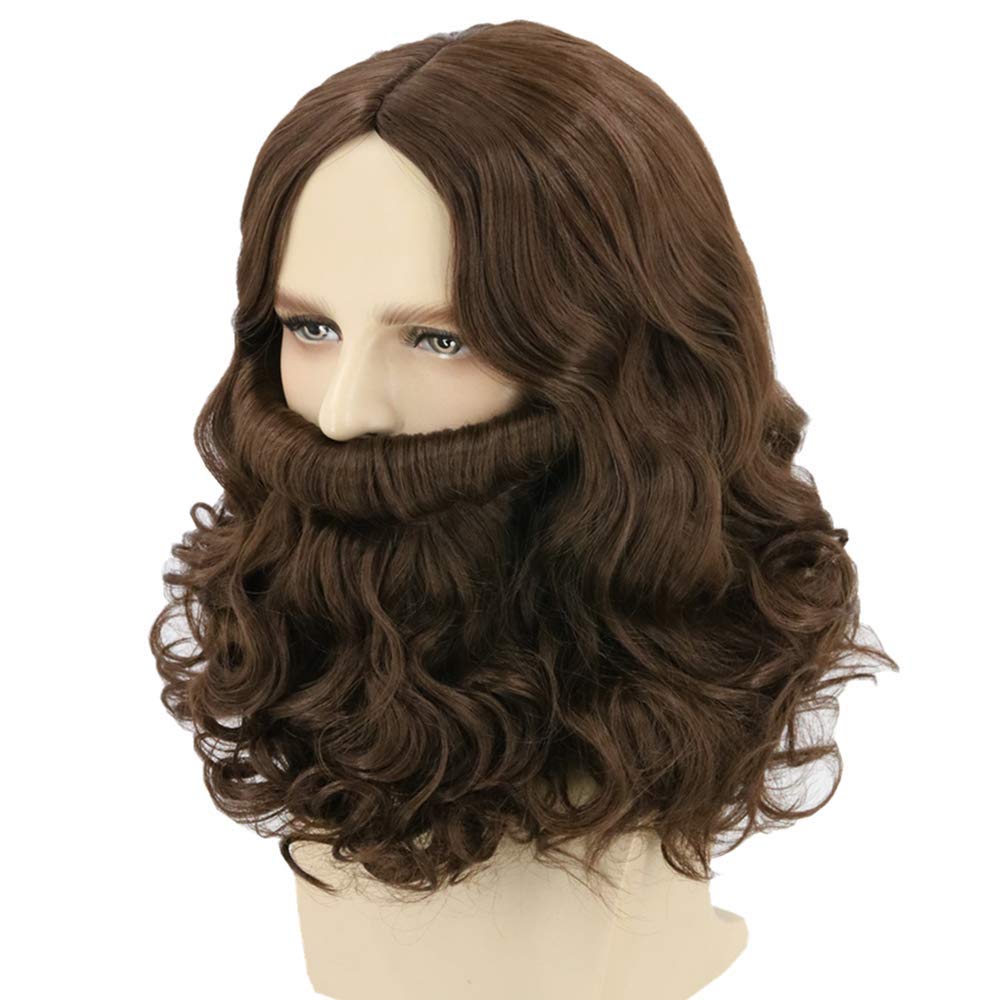 LeMarnia Jesus Wig and Beard Brown Halloween Cosplay Costume Wig
