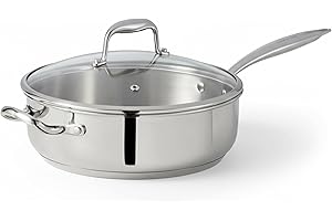 Lagostina Ambiente 28 cm Stainless Steel Sauté Pan with Lid, 5 L Capacity, Contoured Handles and Tempered Glass Lid, Dishwash