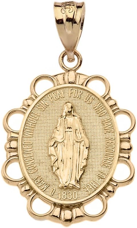 Religious Jewelry 14K Yellow Gold Virgin Mary 1” Miraculous Medal Pendant