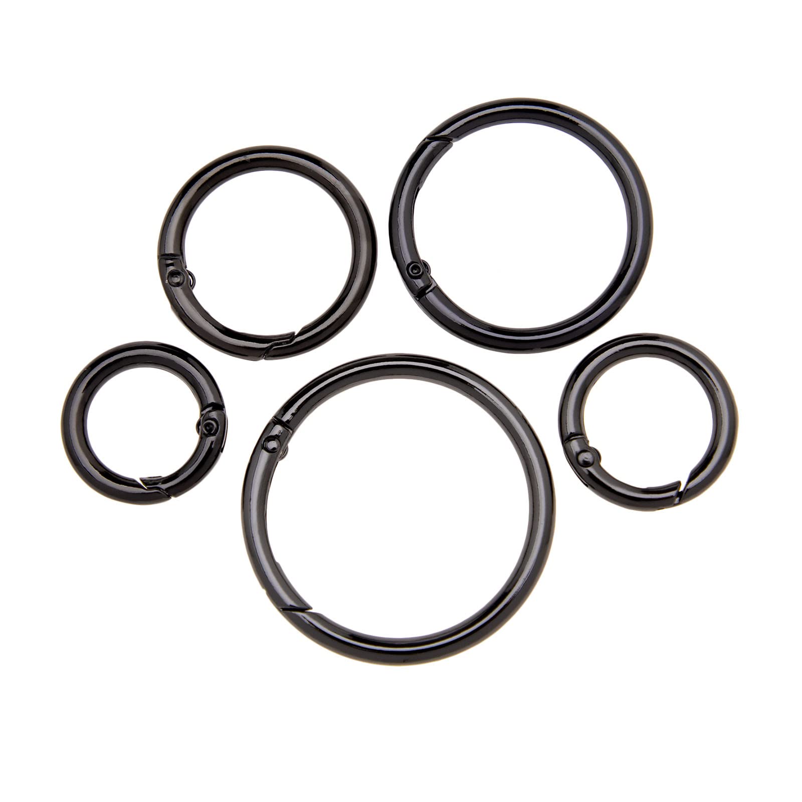 ECSiNG 15pcs Spring O Ring Alloy Round Carabiner Snap Clip Hook Trigger Spring Keyring Buckle 5 Styles for Bags Purses Keychain Backpack Handbag Black