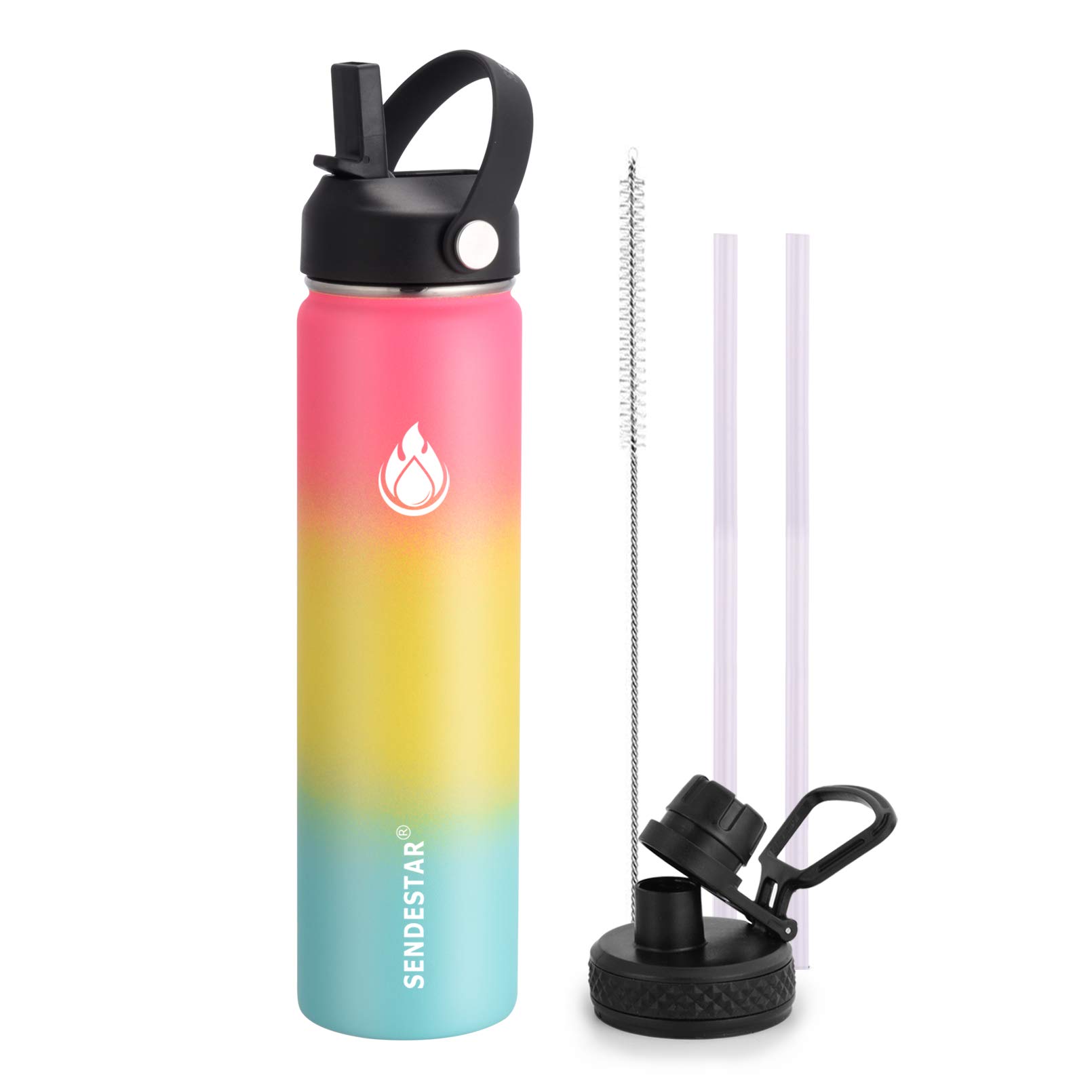 Photo 1 of SENDESTAR Water Bottle 24oz Double Wall Vacuum Insulated Leak Proof Stainless Steel Sports Water Bottle—Wide Mouth with New Flex Straw Lid & Spout Lid (Sobert)