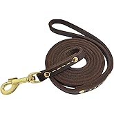 Leather Dog Leash 6 ft x 1/2 inch Heavy Duty Genuine Leather Dog Training Leash Soft and Strong Leather Leash for Small and Medium Dogs Brown