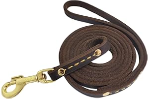 Leather Dog Leash 6 ft x 1/2 inch Heavy Duty Genuine Leather Dog Training Leash Soft and Strong Leather Leash for Small and M