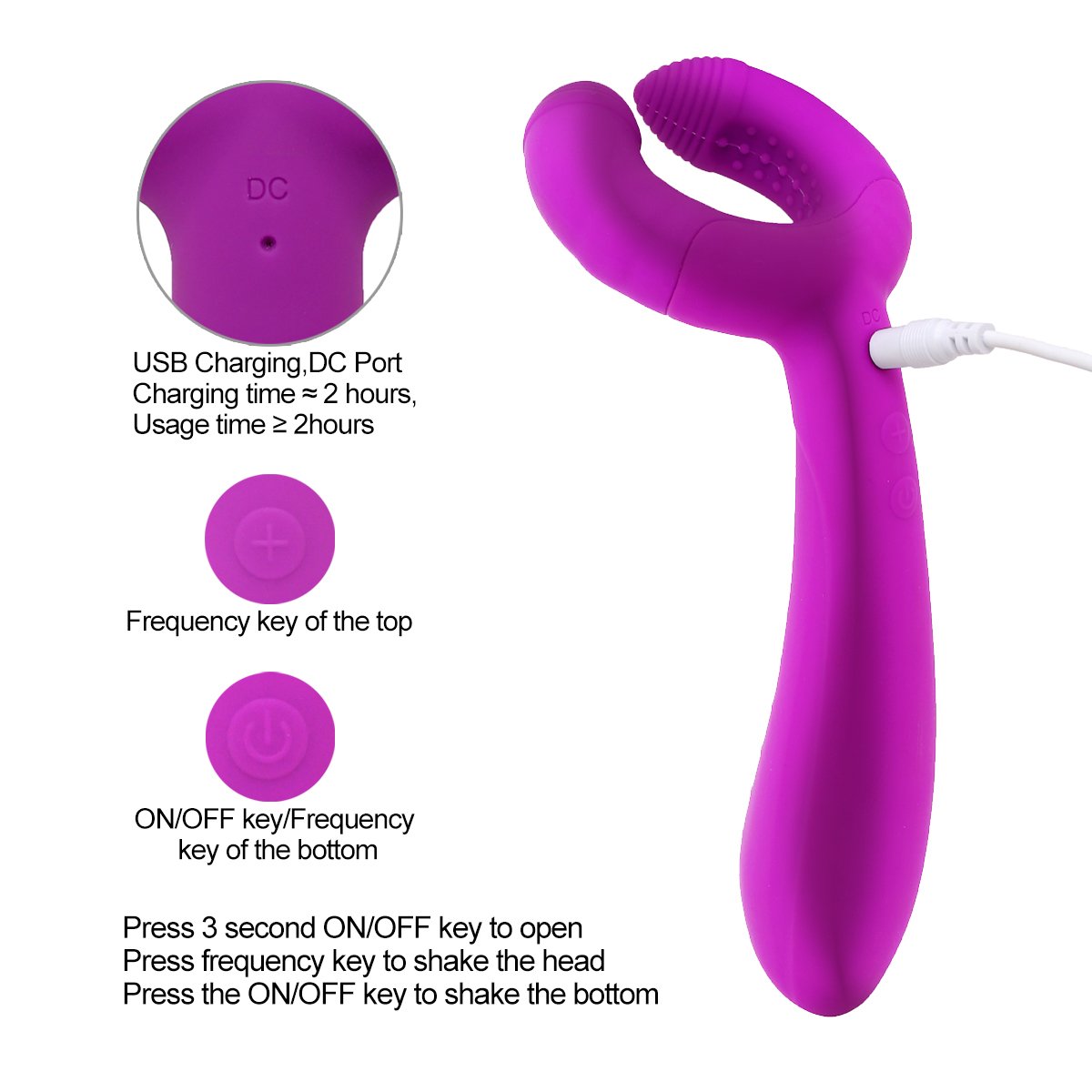 Silikon Dreifacher Vibrator für Sie Klitoris und G Punkt Paarvibrator mit Klitorisstimulation,Analvibratoren Prostata Stimulator mit 7 Vibrationmodi SexSpielzeug für Frauen und Paare