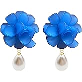 Vavhoo Flower Pearl Earrings Floral Tassel Statement Flower Dangle Earrings for Women