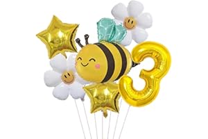 Yellow Bee Number 3 Balloon Bouquet Set (1-9 Variants) - Daisy & Star Foil Balloons for Kid 3 Year Old Birthday Decoration, B