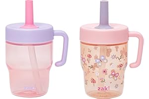 Zak Designs Capri Toddler Tumbler For Travel or At Home, 10oz 2-Pack Durable Plastic Sippy Cups With Handle and Leak-Proof Design are Perfect For Kids (Springtime, Pink)
