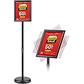 RedChili Sign Holder Stand 8.5x11 Inch, Adjustable Floor Standing Sign Holder Signage Stand with Aluminum Snap-Open Frame Vertical Horizontal View Display For Malls Schools Restaurants (Black, Sharp Corner)