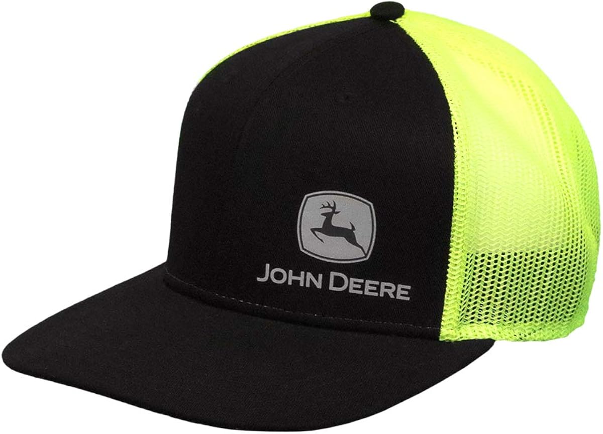 John Deere Tractors Men's Grey OffCentered Logo Snapback Hat, Black