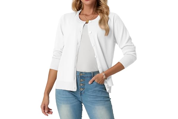 GRECERELLE Cardigan for Women Crew Neck Long Sleeve Open Front Button Down Classic Knit Sweater Casual Loose