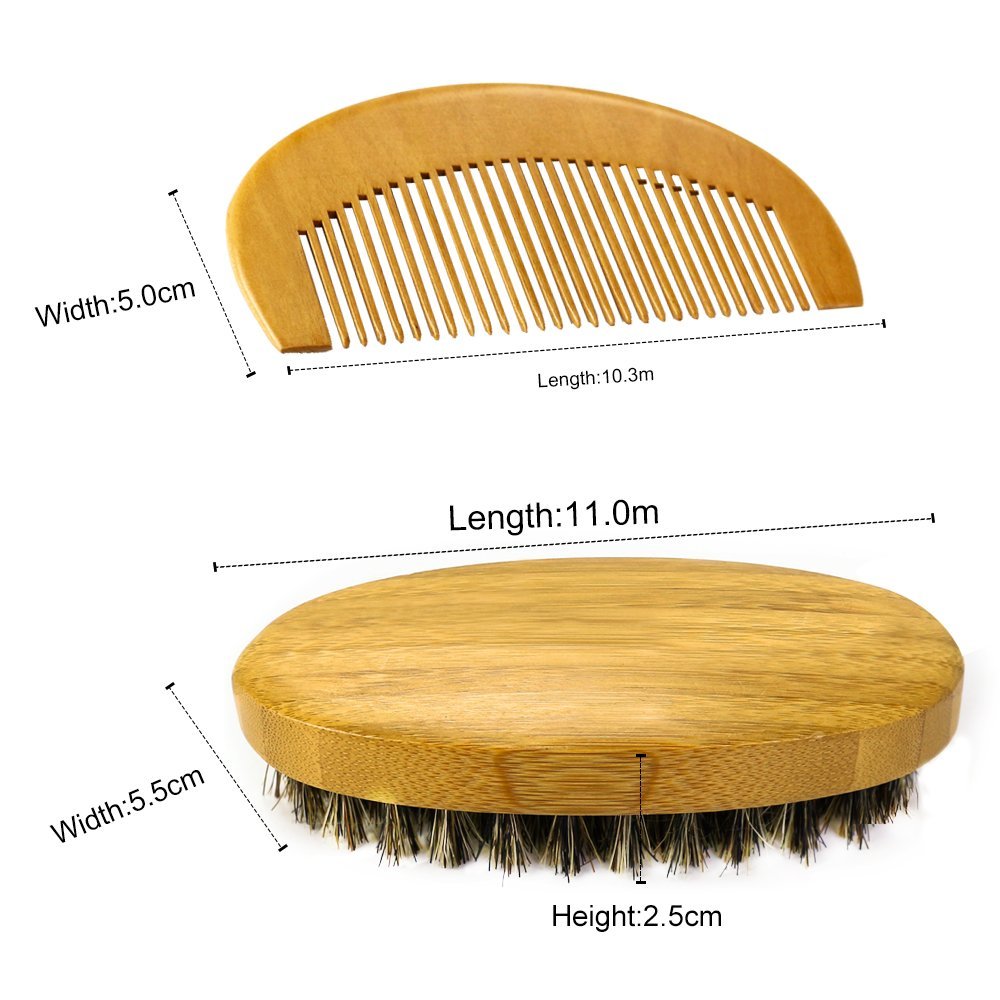 JUSTIME barba Cepillo y peine para hombres, cerdas de jabalí barba Cepillo y peine ayuda a que suaviza y acondicionado bigotes