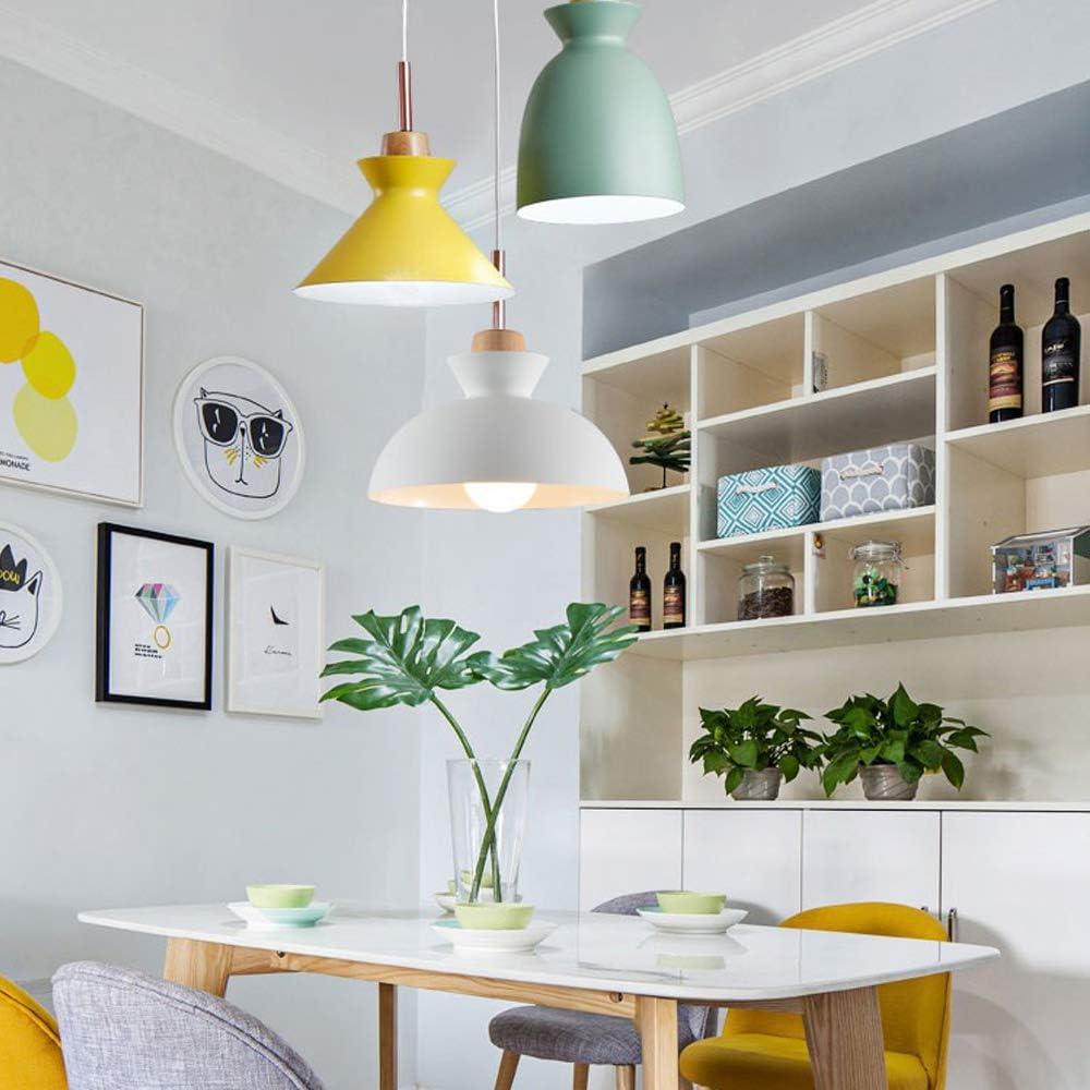 STGLIGHTING Hanging Swag Lamp no Wiring Needed Wooden Handle Pendant Light with 15ft Plug-in UL On/Off Dimmer Switch Cord Macaron White Lamp Nordic Minimalist for Dining Room Bulbs Not Included - - 