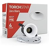 TORCHSTAR 3 Inch 5CCT Anti Glare LED Recessed Lights with J-Box, Deep Recessed Zero Glare Canless Downlight, Ultra-Slim Trim Gimbal Ceiling Light, 2700-5000K, Ultra Narrow Frame, ETL FCC, Pack of 4