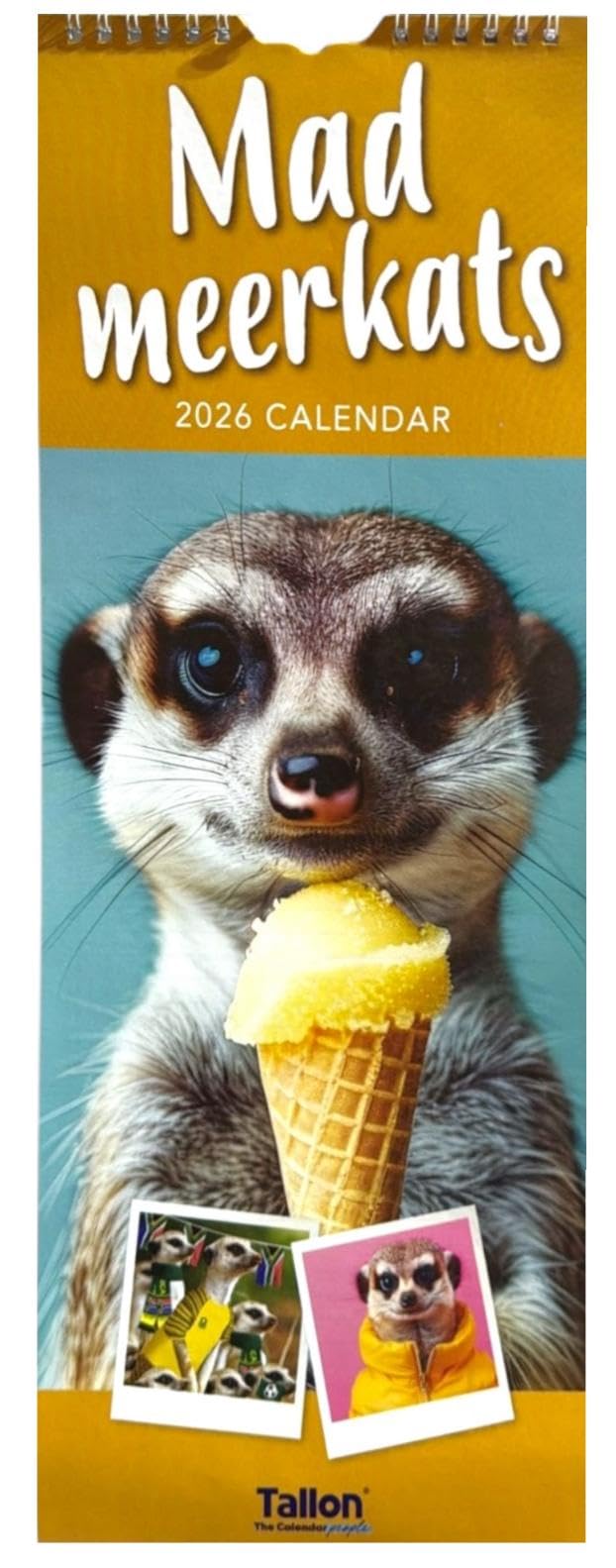 PSO 2026 Super Slim Month to View Spiral Bound Hanging Wall Calendar Home Office (Mad Meerkats)