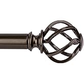KAMANINA Bronze Curtain Rods for Windows 72 to 144 Inches (6-12ft), 1 Inch Long Curtain Rod 32 to 144, Heavy Duty Decorative Single Drapery Rods, Twisted Cage End