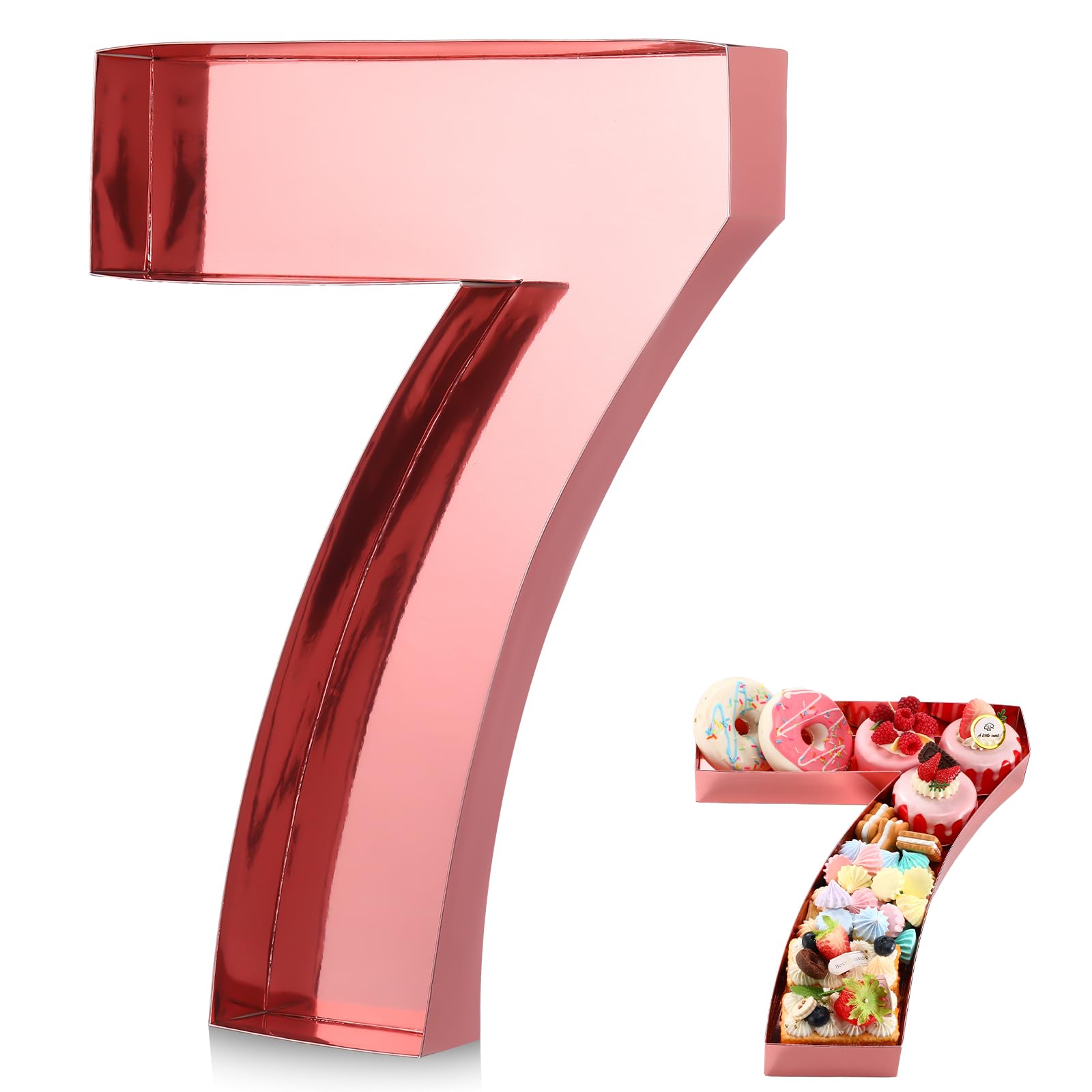Photo 1 of Mifoci 13.7" Cardboard Number for Charcuterie Photo Booth Props Birthday Party Anniversary Fillable Paper Mache Cupcake Chocolate Candy(Number 7,Rose Gold)