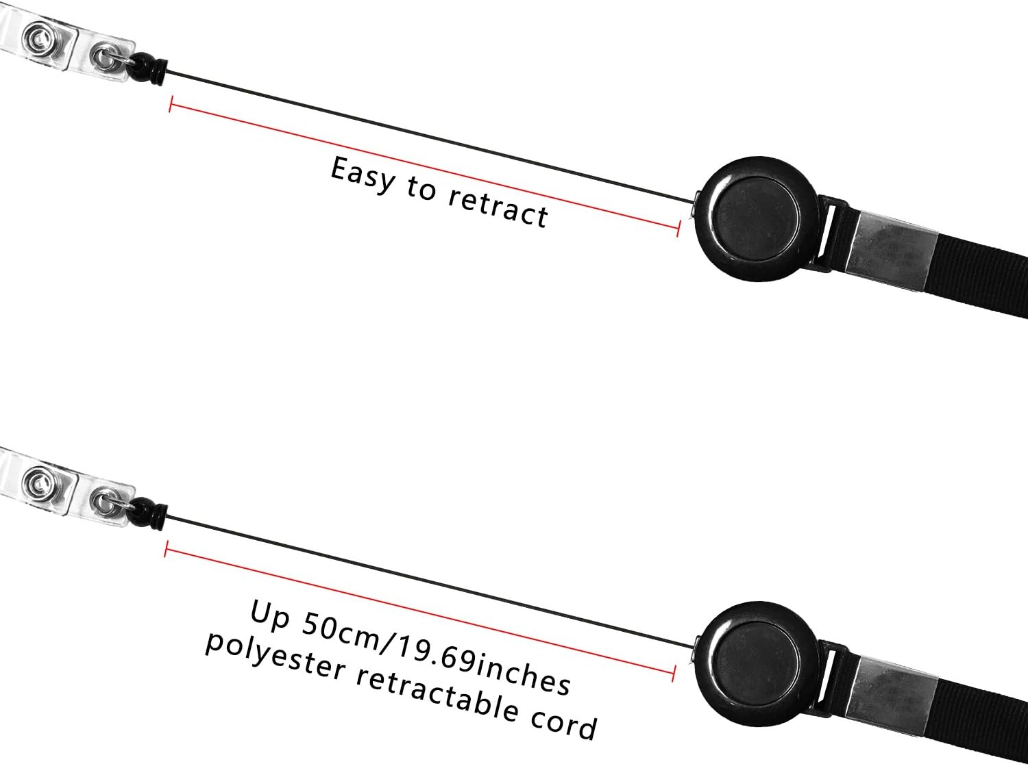Fushing 5 Pcs Retractable Reels Key Chains Lanyards Neck Strap Band for ID Badge Holder for Business School Event (Black) - Image 5