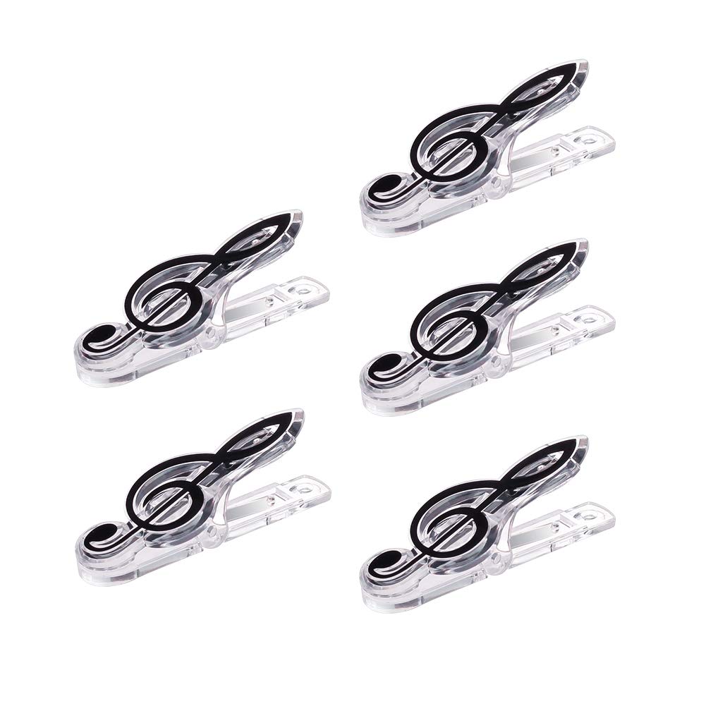 WANDIC Plastic Music Stand Sheet Book Page Clip Holder High notes Eight notes Note Little Seeding Transparent Clip (5 PCS, black 1)