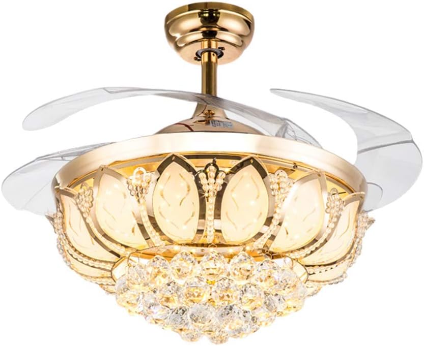 Fandian 42in Crystal Ceiling Fan with Lights Luxury Chandeliers Retractable Blades Remote Control 3 Speeds 3 Light Changes Ceiling Lighting, Silent Motor with LED Lights Included