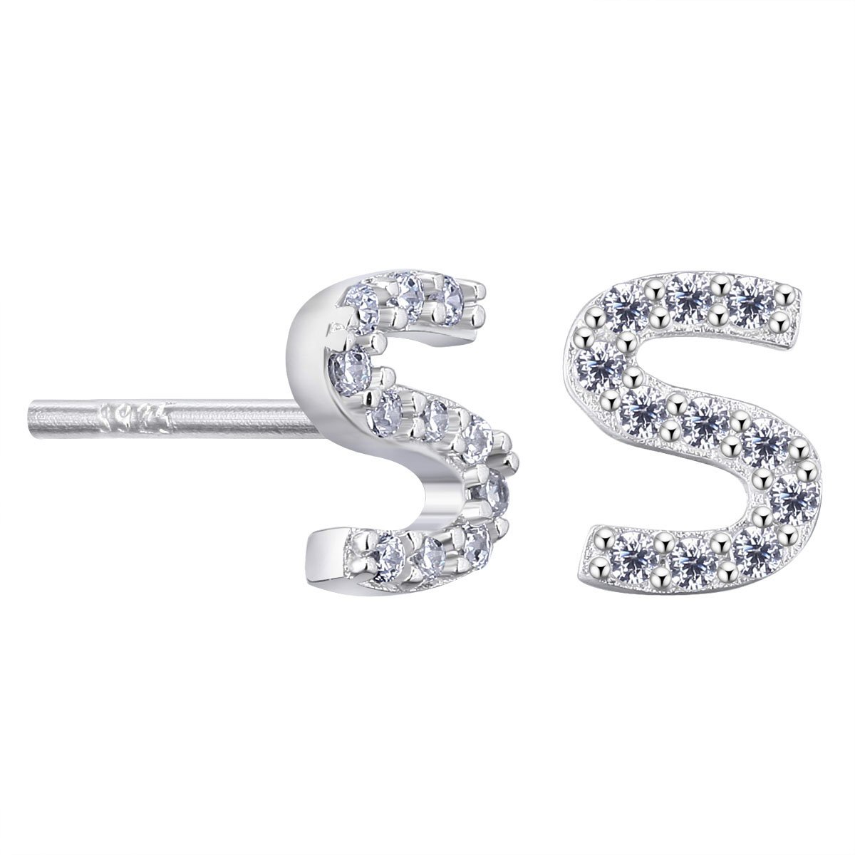 VIKI LYNN Women Girls 925 Sterling Silver Cubic Zirconia Letter S Stud Earrings Tiny Size