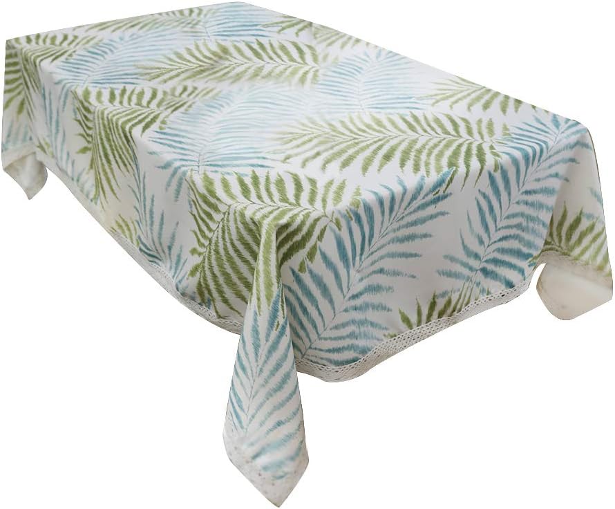 TREESTAR Cotton Tablecloth Square Rectangular Table Cloth Cover for Dinning Tea Coffee Table Washable Leaves Print with Lace Decoration 60x60cm